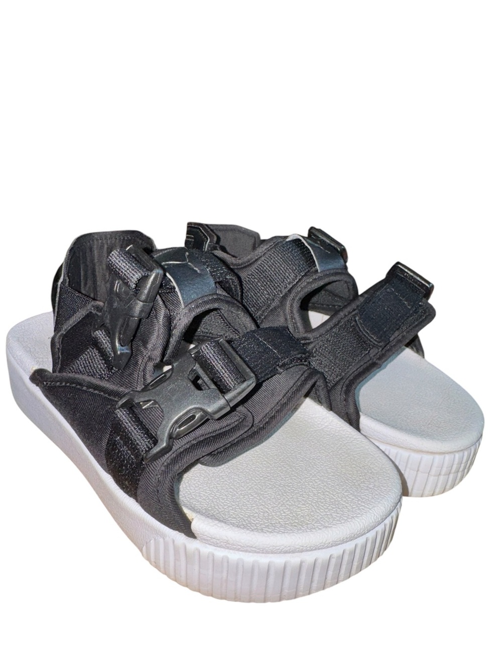 Puma Black Platform Sport Sandals Double Buckle Slides Sz 7.5-8